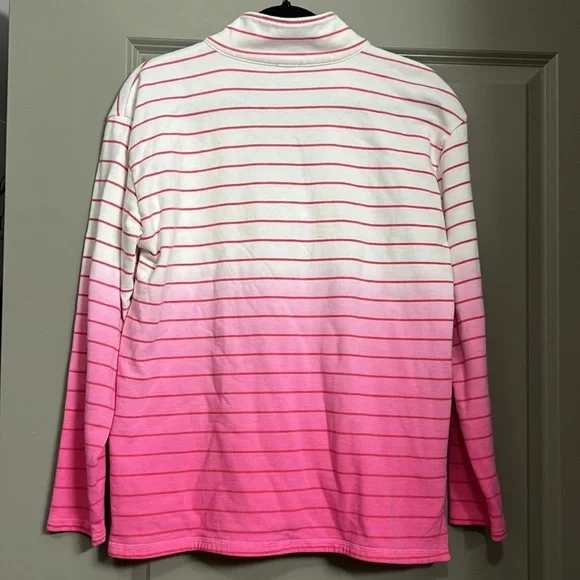 T By Talbots | 1/4 Zip Sweatshirt Pink Ombre Stripe Pullover Size Large - Picture 5 of 5